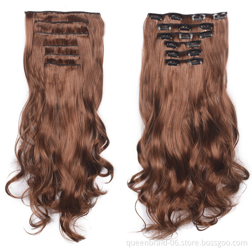 Wavy Curly Synthetic 16 Clips In Hair extension 24 Inch Long Body wave False Hairpiece Clip In Hair Extension 6pcs/set